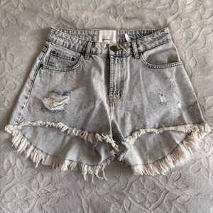 One Teaspoon Trucker Denim Short Size 27 Light Wash Distressed Cutoff
